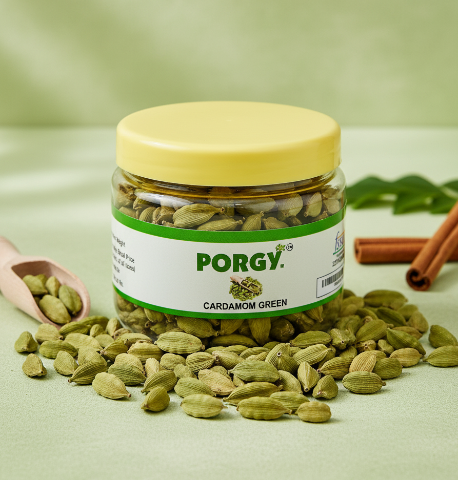 PORGY Green Cardamom – 50g Premium whole elaichi pods with natural aromatic flavor