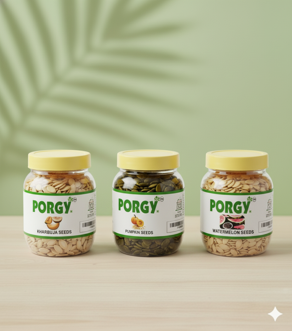 PORGY - Seed Combo 600 G– Pumpkin 250g, Watermelon 250g & Kharbuja 250g