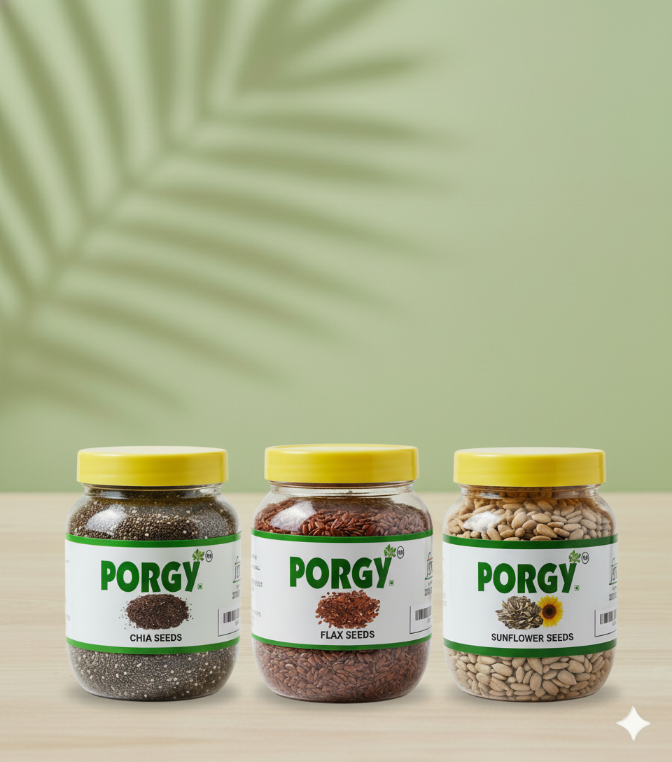 PORGY - Super Seeds Combo 900 G – Flax 250g, Chia 400g & Sunflower 250g