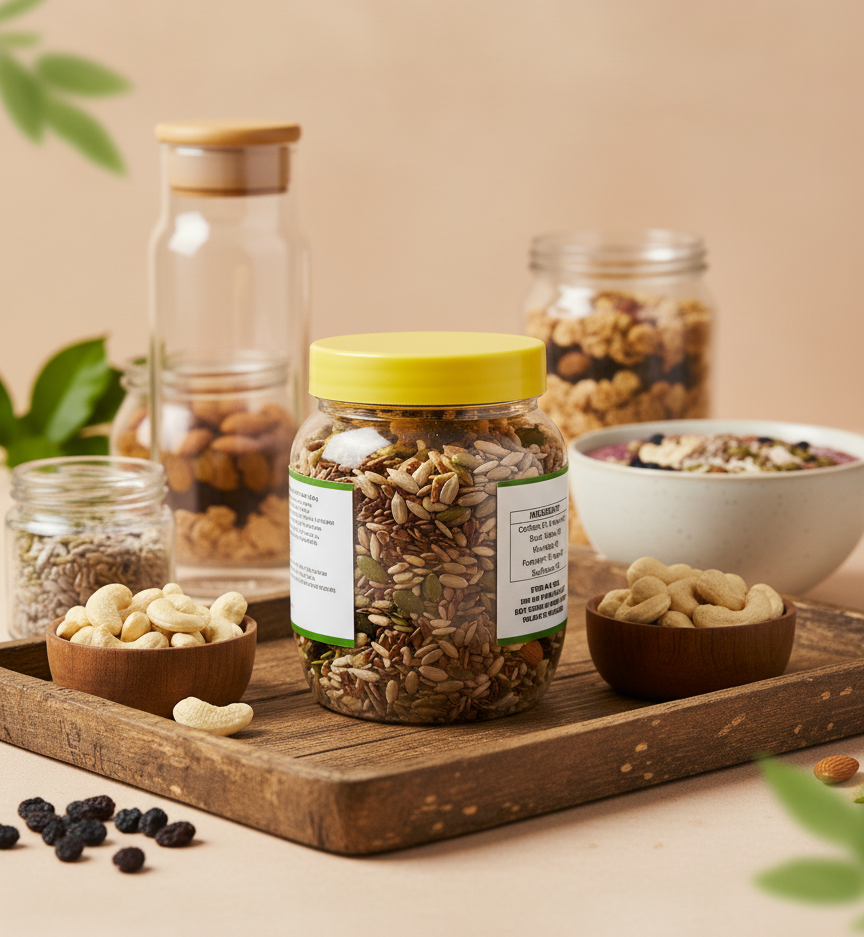 PORGY Seeds & Nut Mix – 400g Cashews, Almonds, Black Raisins, Kharbuja, Pumpkin, Flax, Sunflower