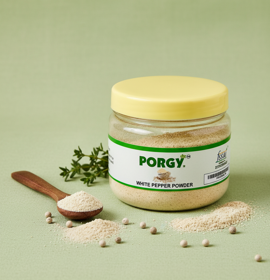 PORGY White Pepper Powder – 50g Premium fine ground spice for soups, salads,